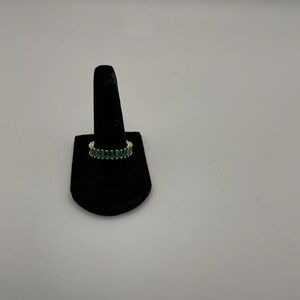 Swarovski Gold Tone Emerald Green Baguette Eternity Band Ring Size 7 NWT